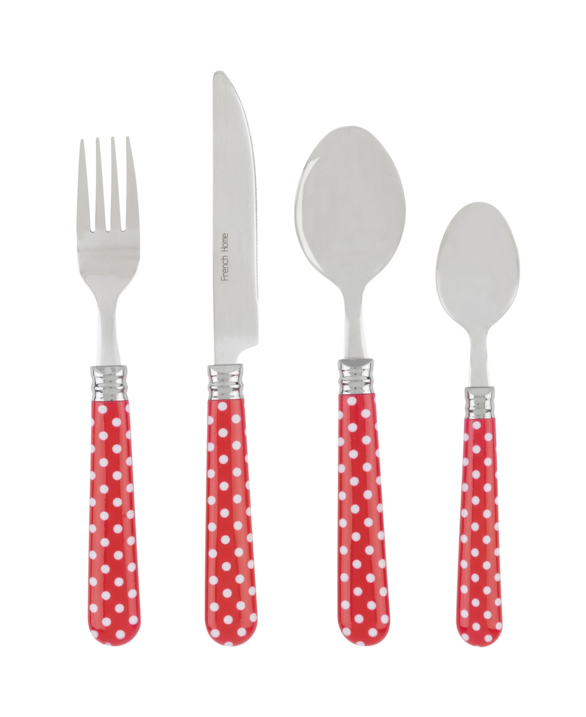 French Home Bistro Picnic Polka Dot Stainless Steel 16 Piece Flatware Set, Service for 4 - White