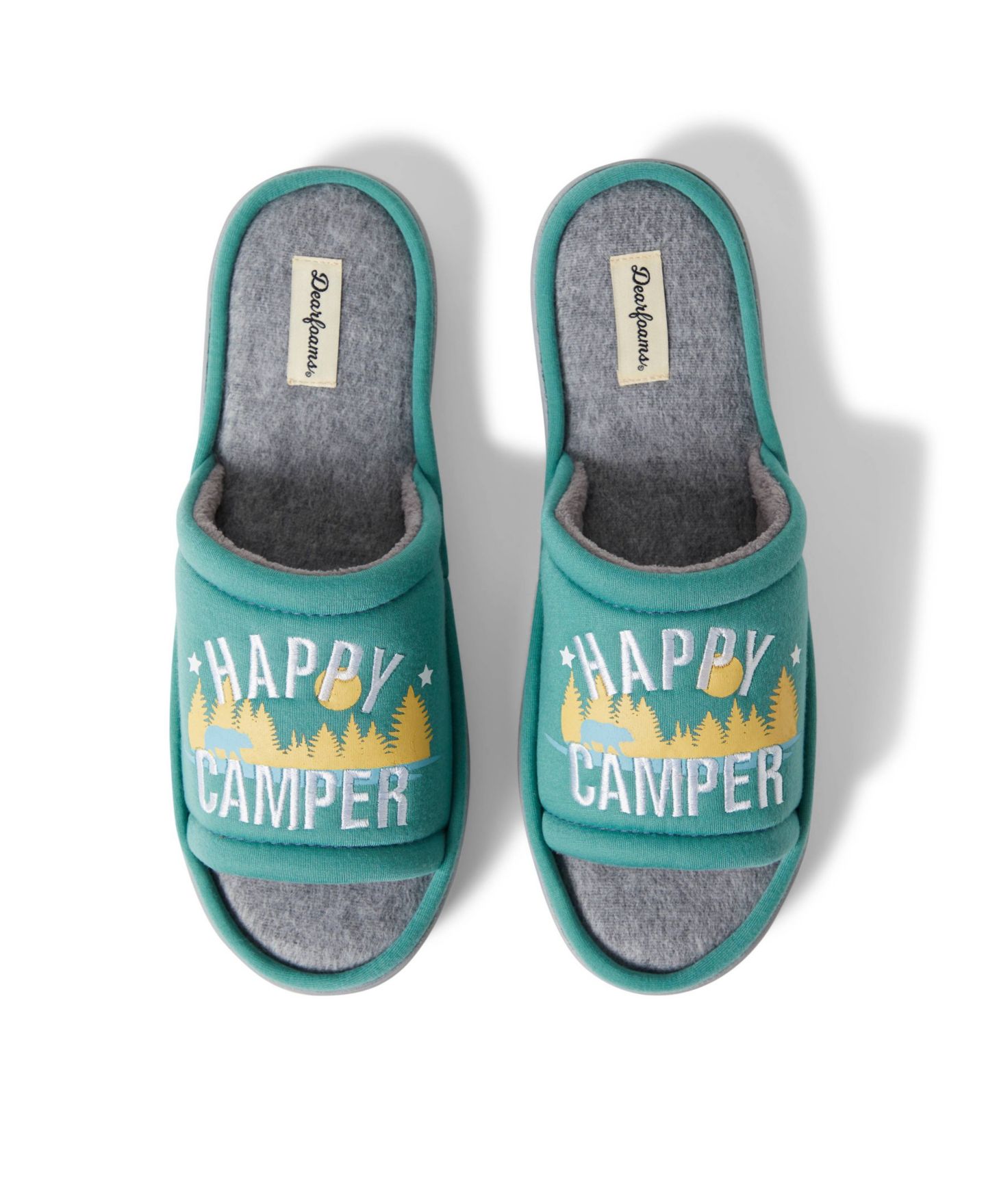 Мужские тапочки Dearfoams Lennox Happy Camper Knit Shower Slide House Slipper, цвет: Зелёный — фото 11