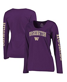 Women's Purple Washington Huskies Arch Over Logo Scoop Neck Long Sleeve T-shirt