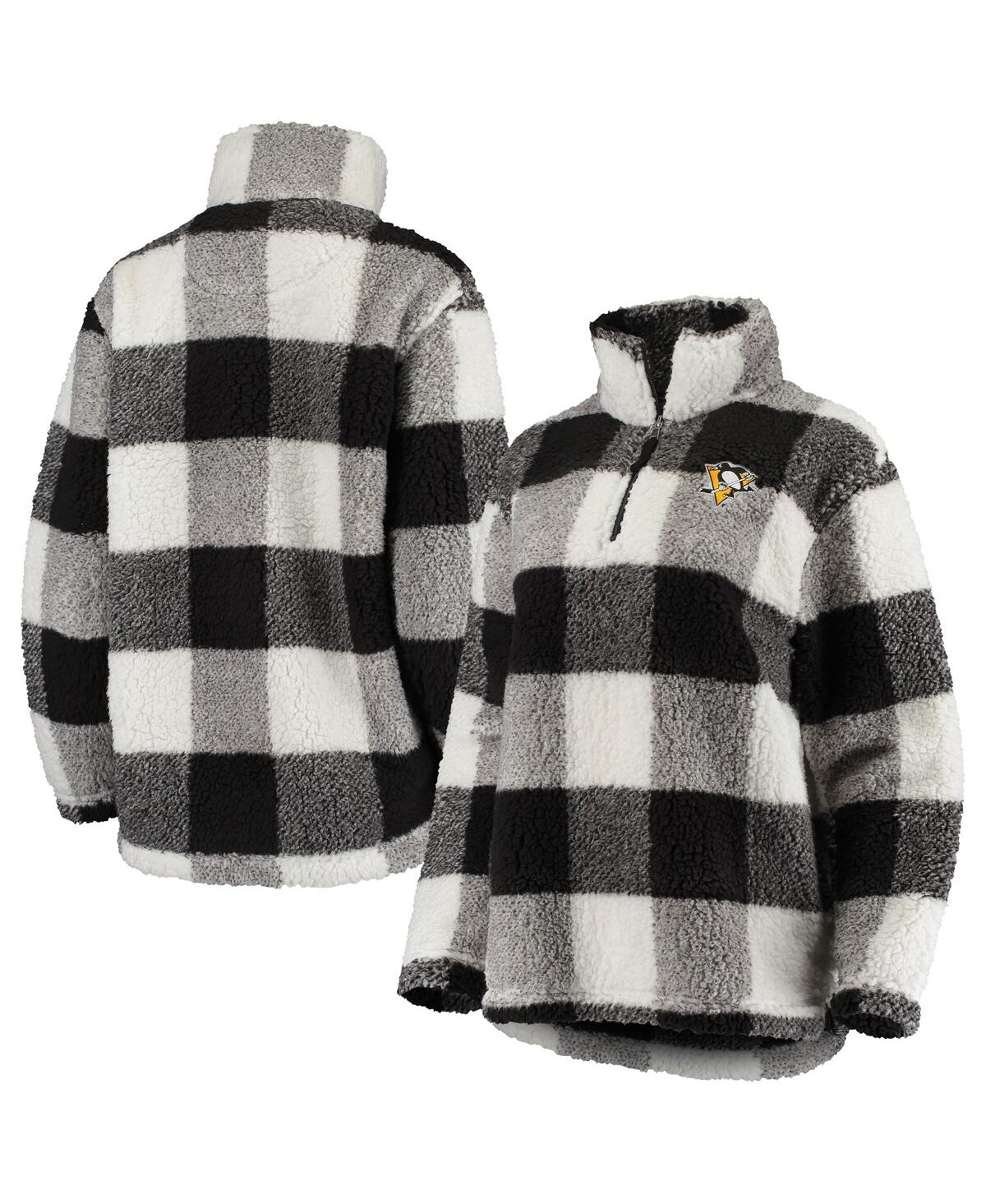 G-iii 4her By Carl Banks Women's  Black, White Pittsburgh Penguins Plaid Sherpa Quarter-zip Jacket In Black,white