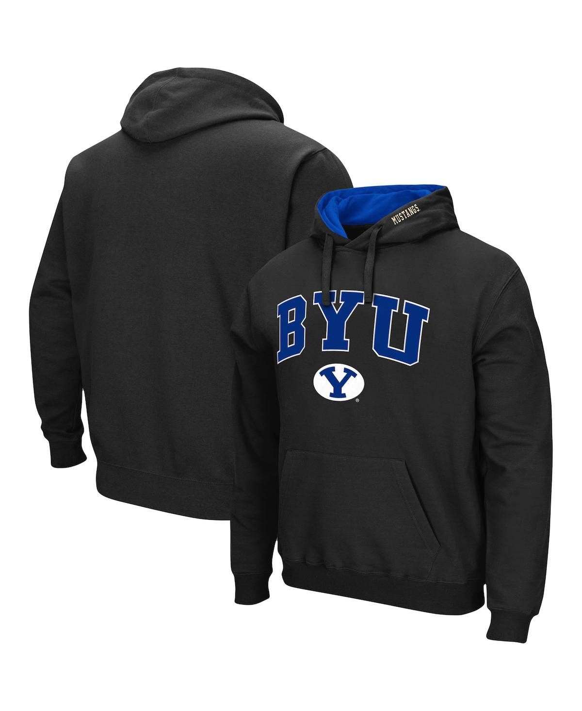 Colosseum Men's  Black Byu Cougars Arch & Logo 3.0 Pullover Hoodie In Black