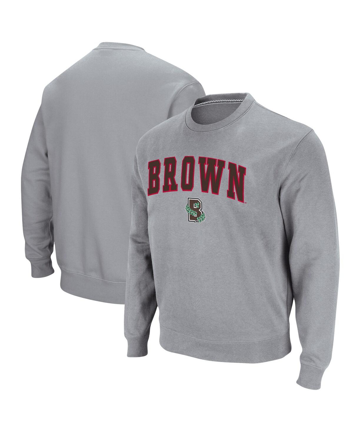 Colosseum Men's Heather Gray Brown Bears Arch Logo Tackle Twill Pullover Sweatshirt In Heathered Gray