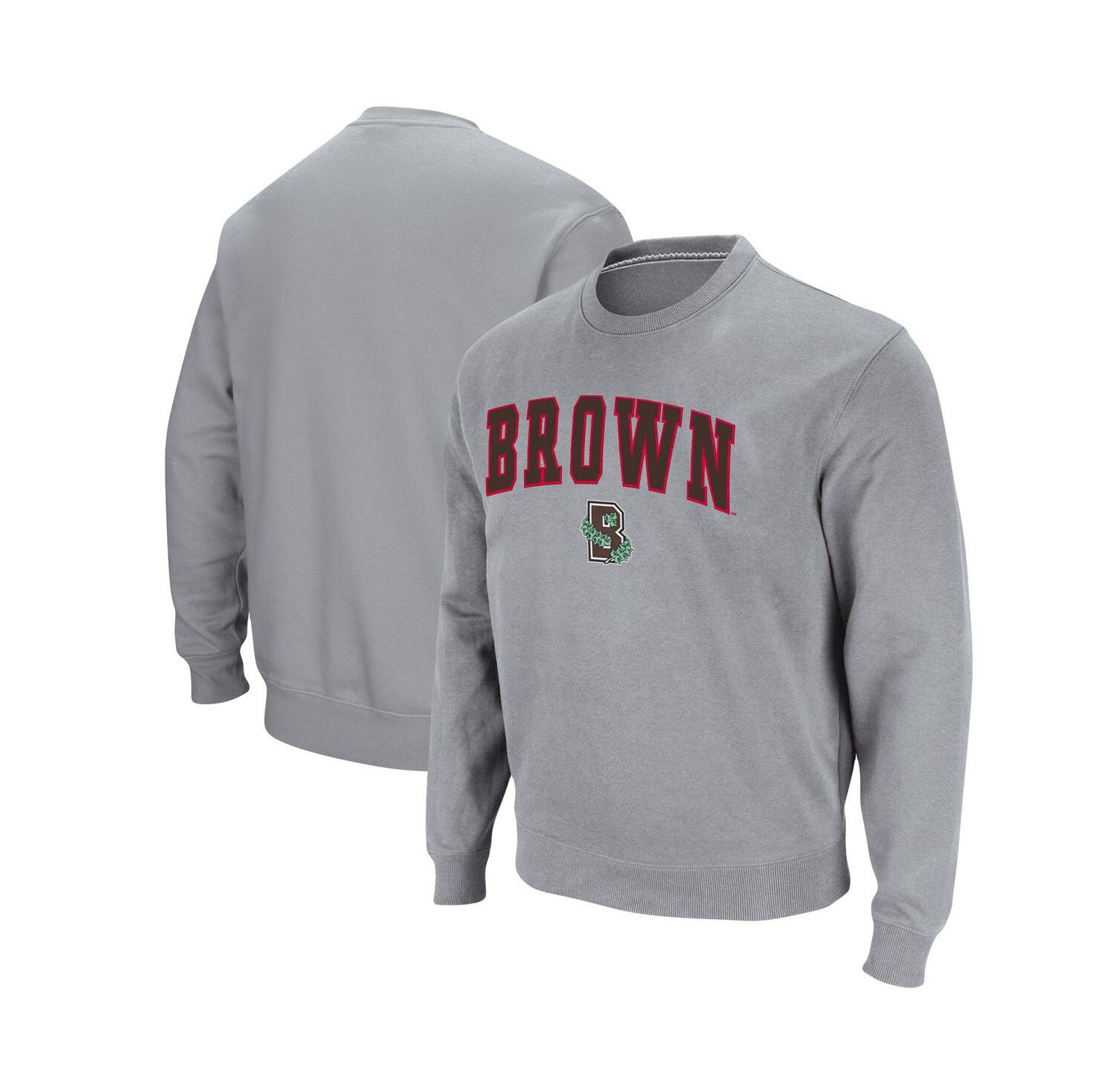 Men's Heathered Gray Brown Bears Arch Logo Tackle Twill Pullover Sweatshirt