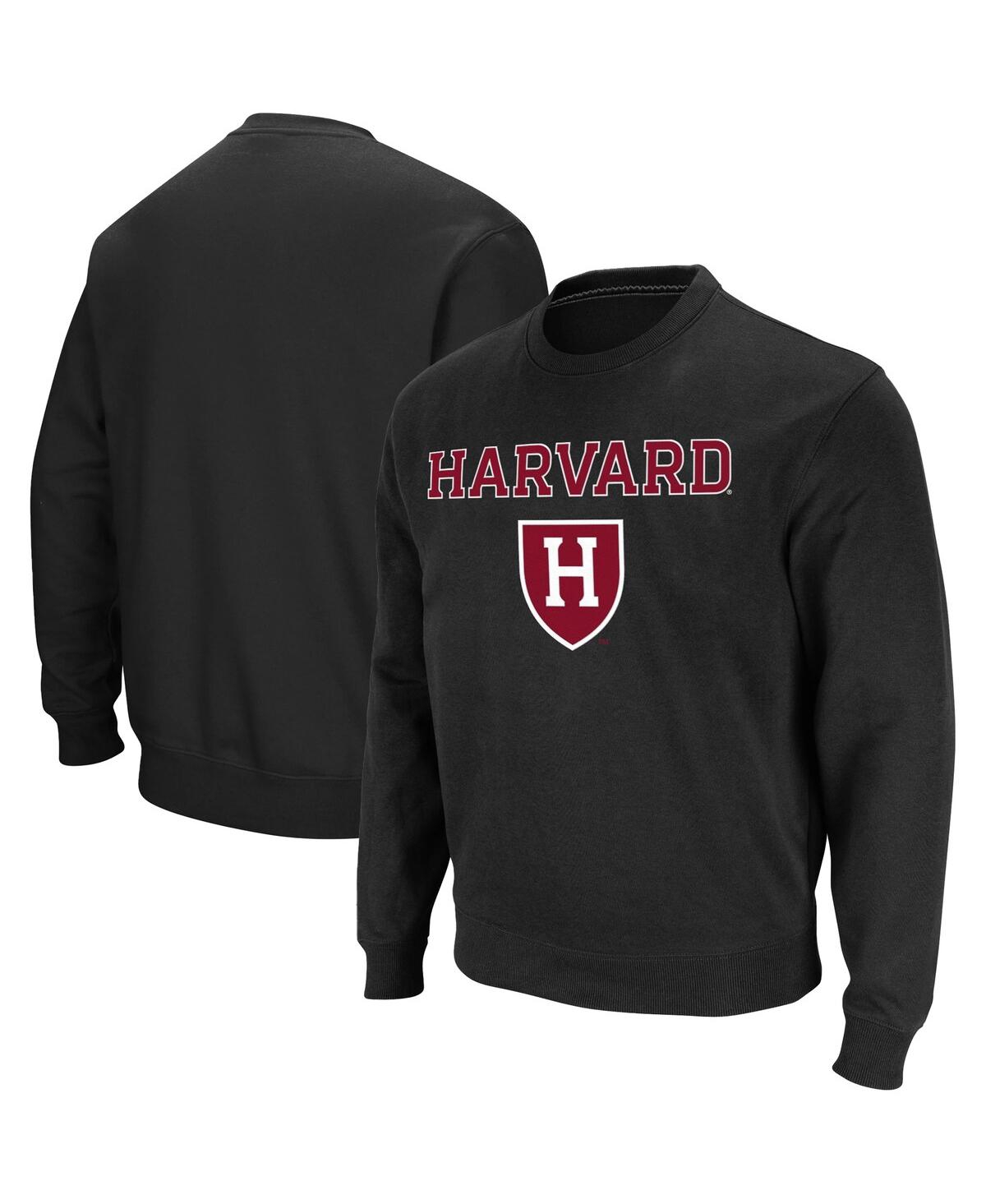 Colosseum Men's Harvard Crimson Team Arch & Logo Tackle Twill Pullover Sweatshirt In Black