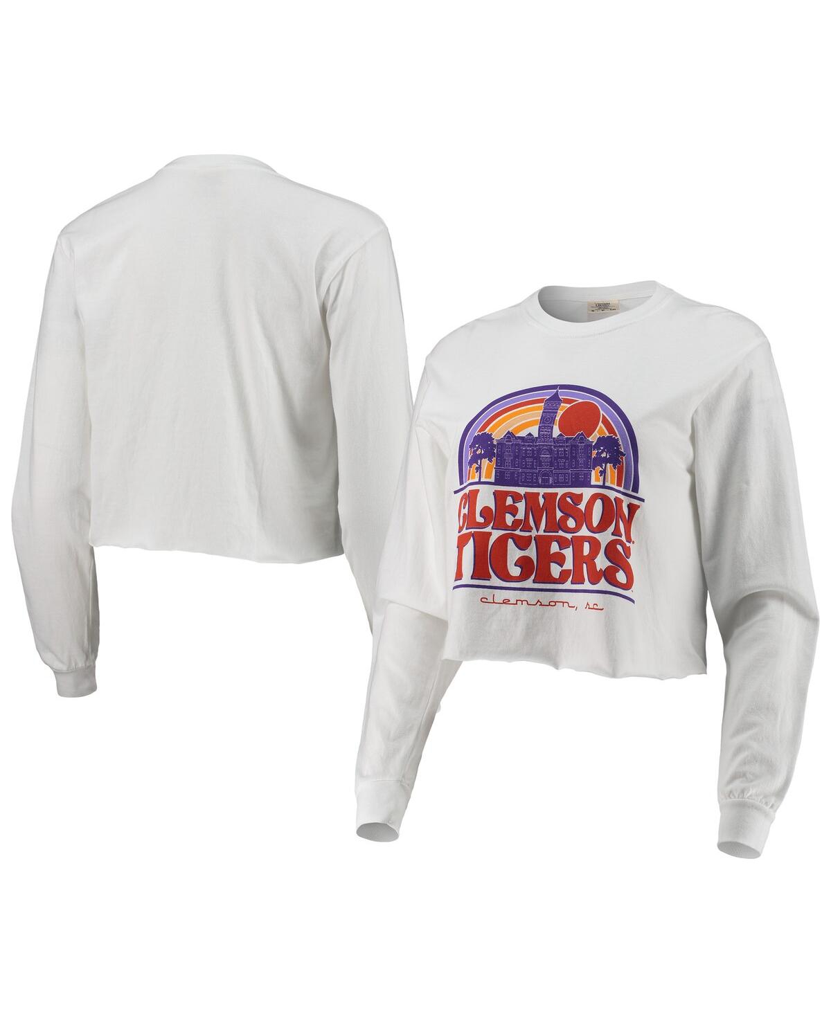 Women'sClemson Tigers Retro Campus Crop Long Sleeve T-shirt - White