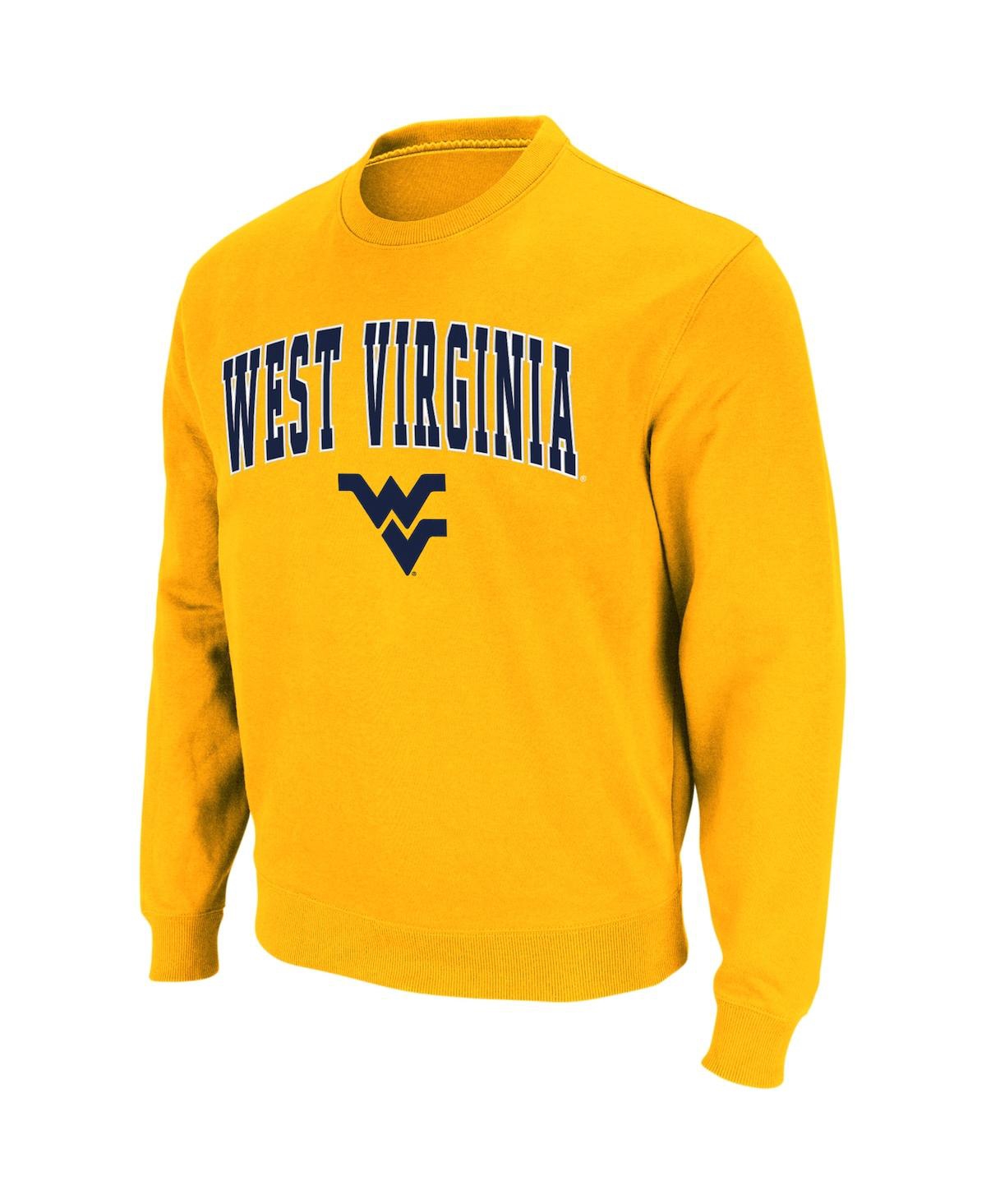 Shop Colosseum Men's  Gold West Virginia Mountaineers Arch & Logo Crew Neck Sweatshirt