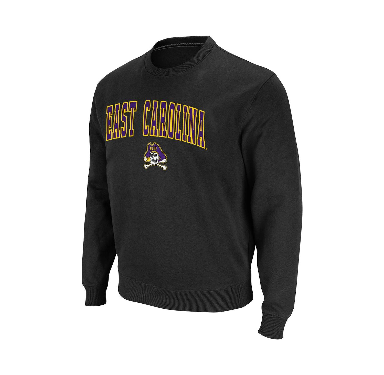 Men's Black ECU Pirates Arch & Logo Tackle Twill Pullover Sweatshirt