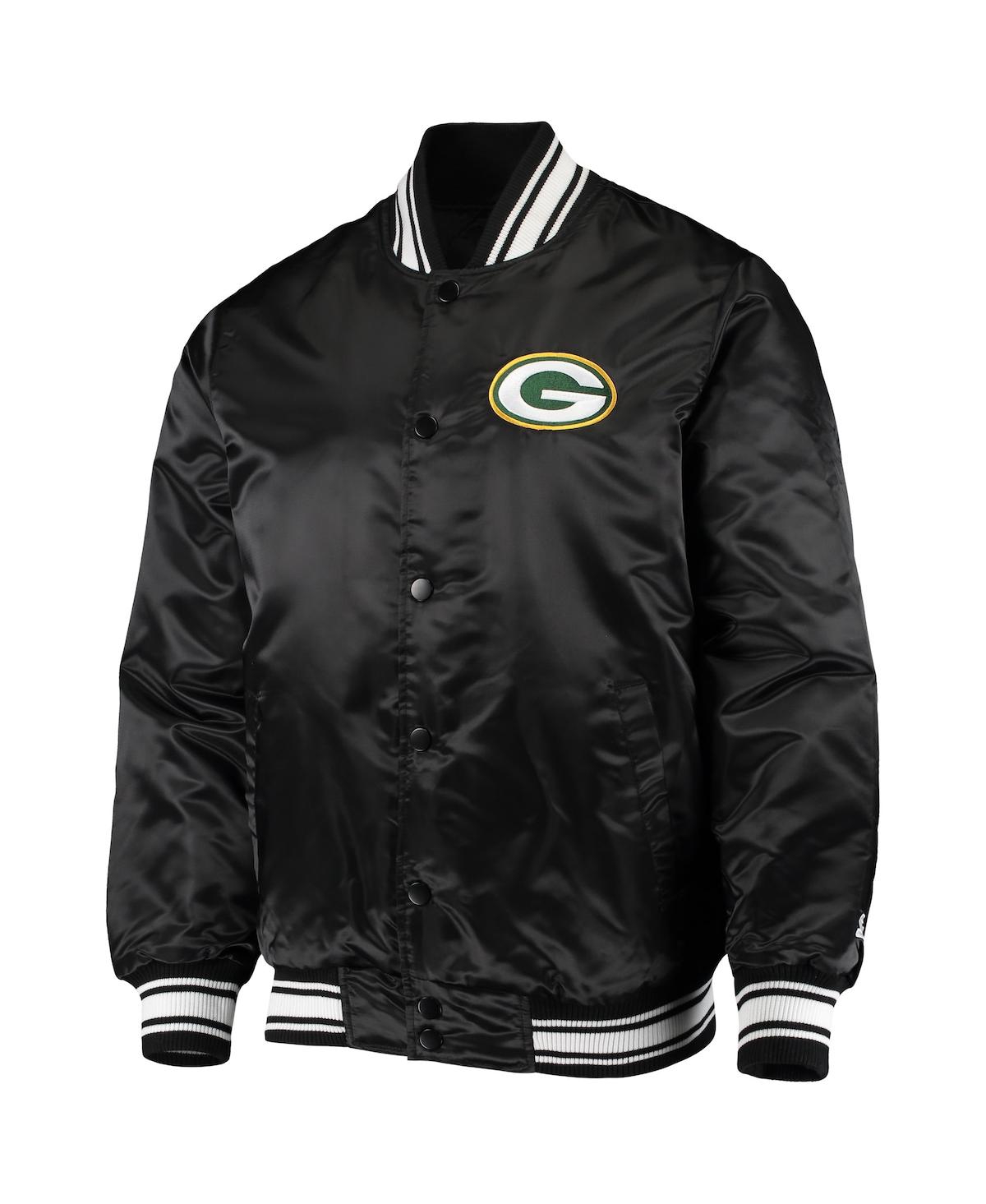 Men's StarterGreen Bay Packers Locker Room Satin Varsity Full-Snap Jacket - Black