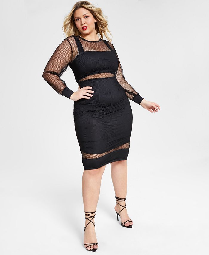 Nina Parker Trendy Plus Size Mesh Bodycon Dress, Created for