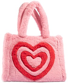 Skinnydip Liza Large Heart Fluffy Faux-Fur Tote Handbag