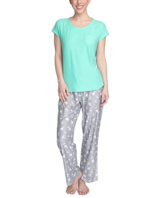 Hanes - Plus Size Super Soft Knit Short-Sleeve Top and Open-Leg Pajama Pants Set