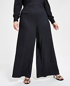 Trendy Plus Size Textured Knit Wide-Leg Pants, Created for Macy's