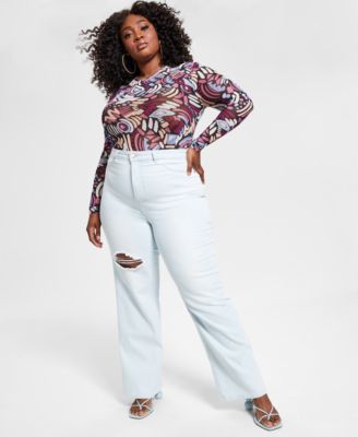 Nina Parker Trendy Plus Size High-Waist Wide-Leg Long Jeans