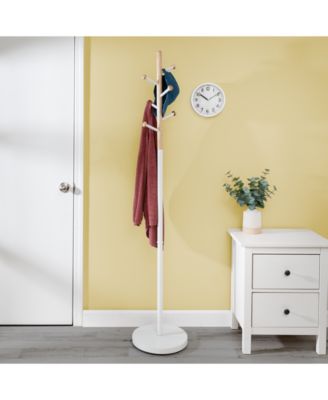 Honey Can Do - Freestanding White Wood-Accented Corner Coat Rack with 6 Hooks