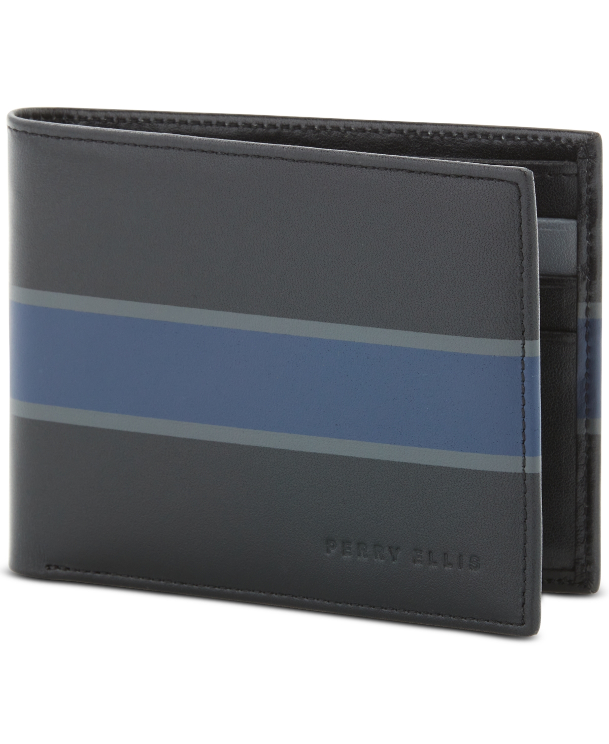 Perry Ellis Portfolio Men's Stripe Bifold Wallet In Black