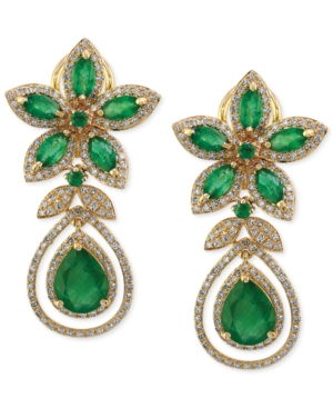 image of Brasilica by Effy Emerald (5-1/4 ct. t.w.) and Diamond (1-1/4 ct. t.w.) Teardrop Earrings in 14k Gold, Created for Macy-s