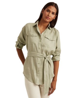 lauren ralph lauren lightweight belted linen shirt