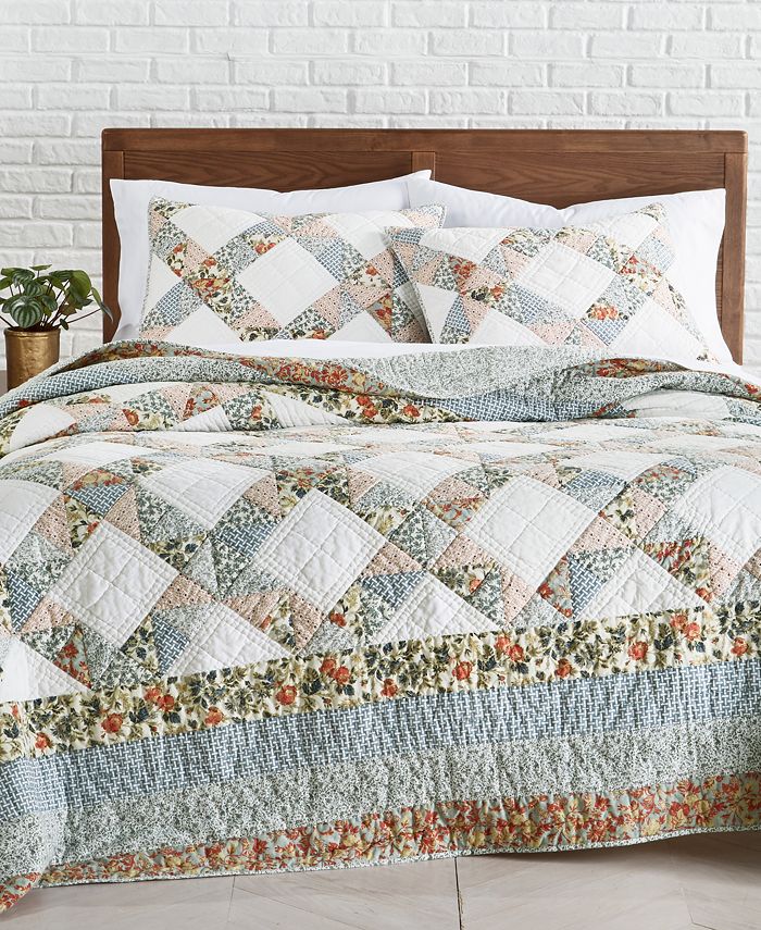 Martha Stewart Collection Artisan Floral Lattice Quilt, Full/Queen, Created For Macy's Macy's