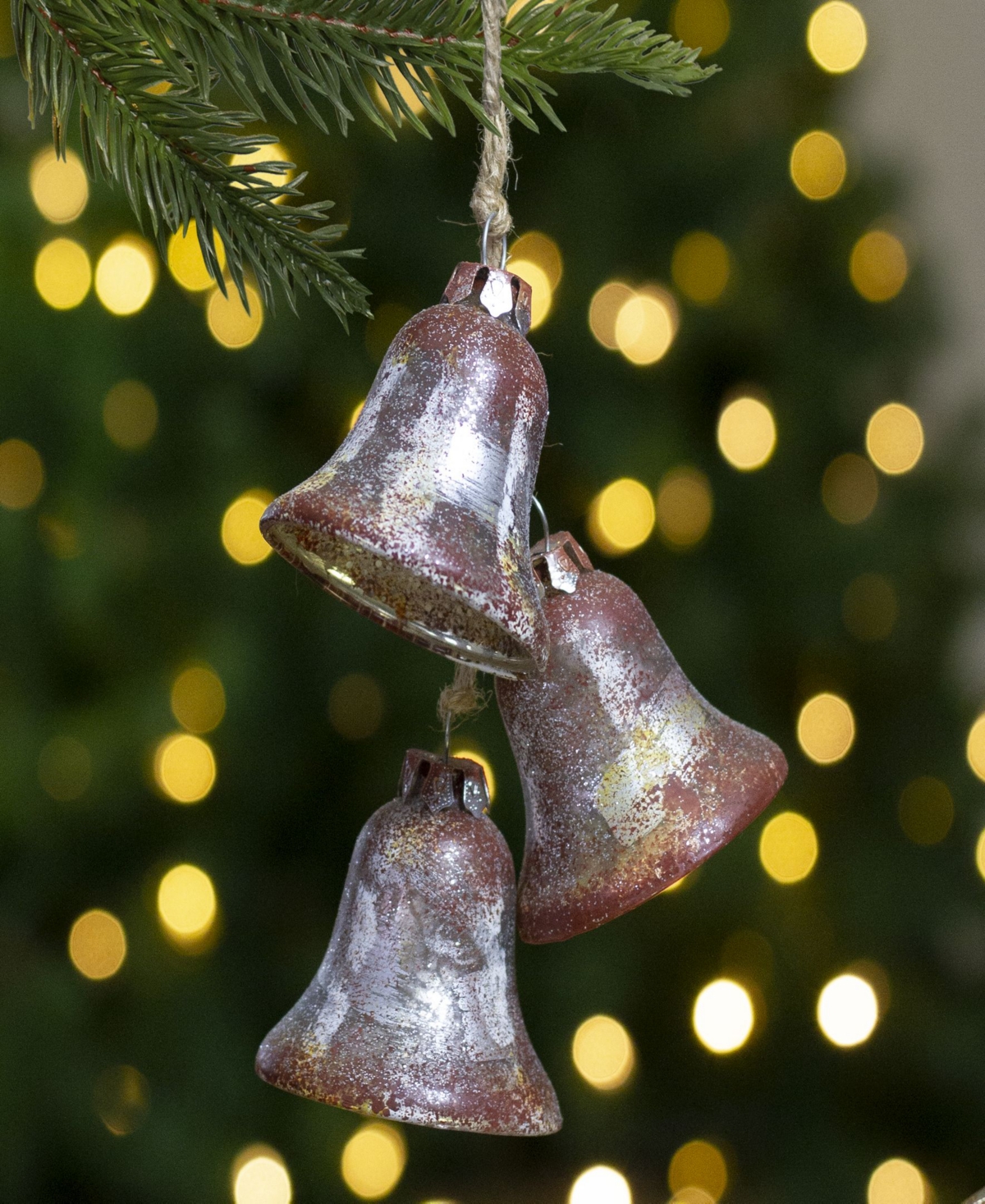Silver and Brown String of Bells Glass Christmas Ornament - Silver-Tone