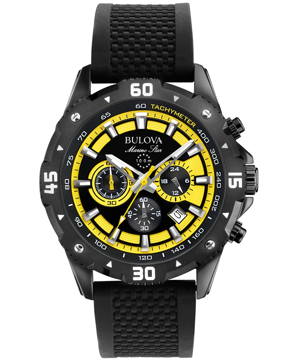 Bulova Mens Chronograph Marine Star Black Silicone Strap Watch 44mm