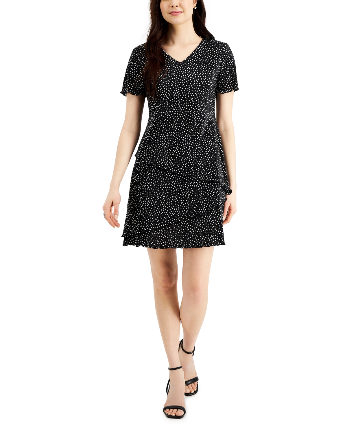 Connected Women's Plisse Tiered Dress In Black,camel