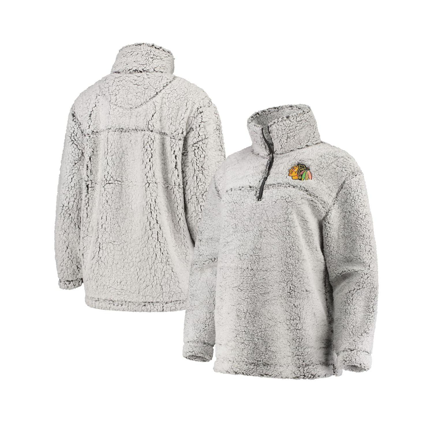 Women's Gray Chicago Blackhawks Sherpa Quarter-Zip Pullover Jacket