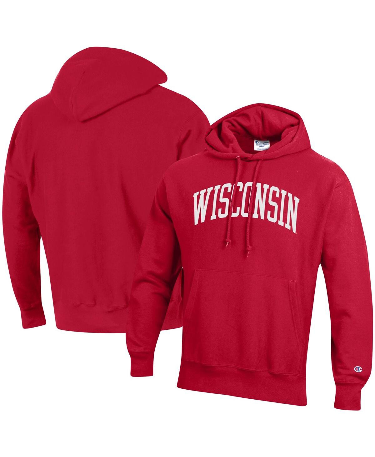 Shop Champion Men's  Red Wisconsin Badgers Team Arch Reverse Weave Pullover Hoodie