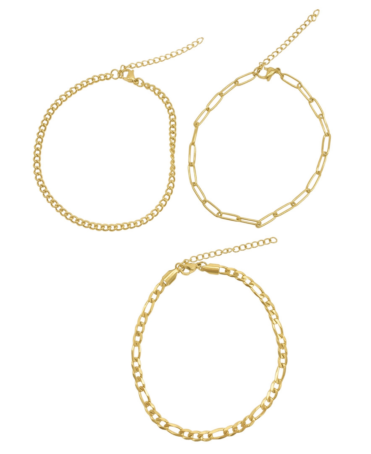 Curb Chain, Paper Clip Chain, and Figaro Chain Anklet Set - Yellow