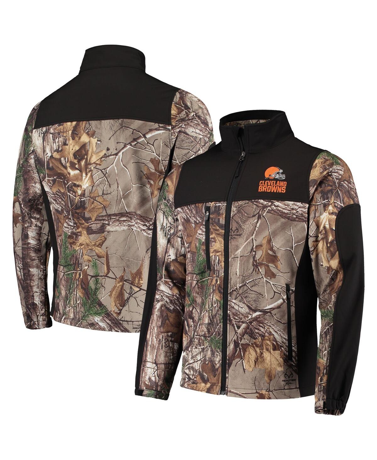 DUNBROOKE MEN'S DUNBROOKE REALTREE CAMO AND BLACK CLEVELAND BROWNS CIRCLE HUNTER SOFTSHELL FULL-ZIP JACKET 