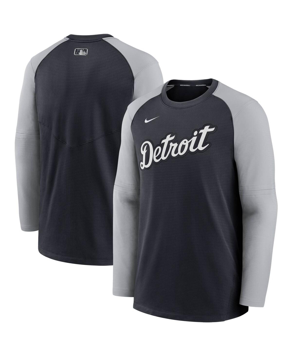 Shop Nike Men's  Navy And Gray Detroit Tigers Authentic Collection Pregame Performance Raglan Pullover Swe In Navy,gray