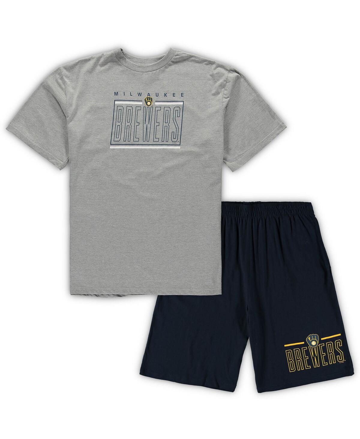 Men's Concepts Sportand Navy Milwaukee Brewers Big and Tall T-shirt and Shorts Sleep Set - Heathered Gray, Navy