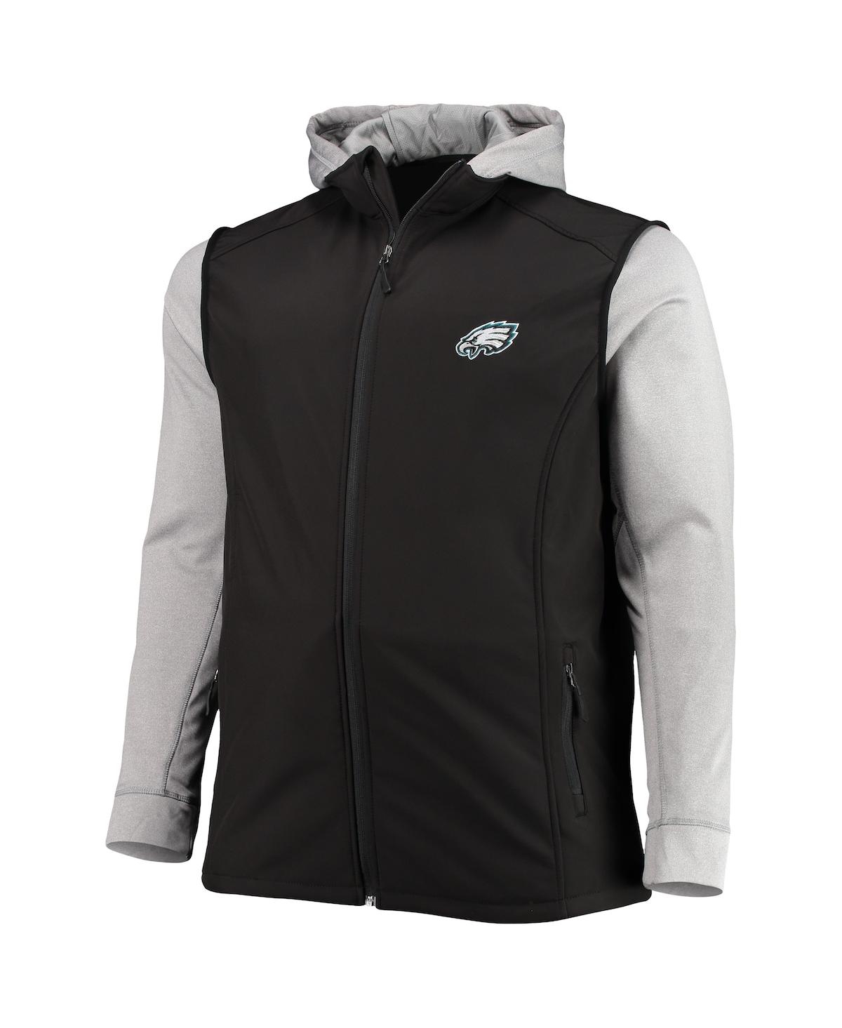 DUNBROOKE MEN'S DUNBROOKE BLACK AND GRAY PHILADELPHIA EAGLES BIG AND TALL ALPHA FULL-ZIP HOODIE JACKET 