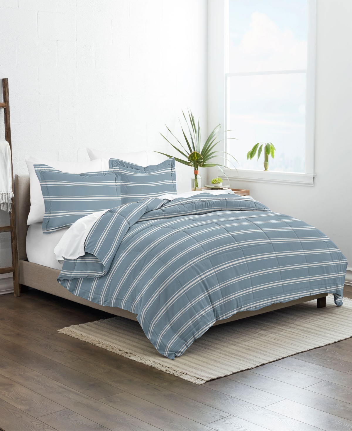 Ienjoy Home Home Collection 3 Piece Premium Ultra Soft Stripe Reversible Comforter Set, Twin Bedding In Light Blue