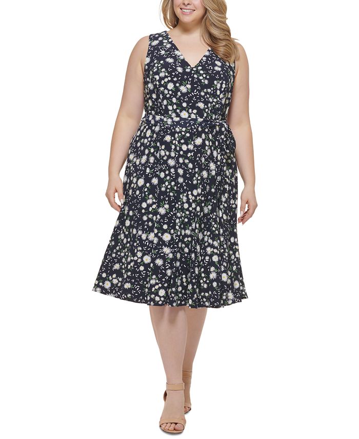 Tommy Hilfiger Plus Size Floral-Print Fit & Flare Dress - Macy's