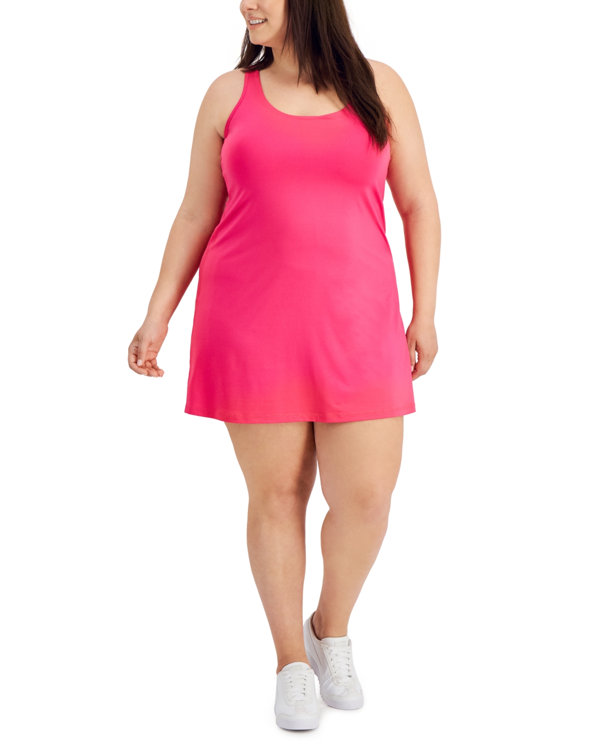 Id Ideology Plus Size Performance Dress, Created For Macy's In Fiery Pink