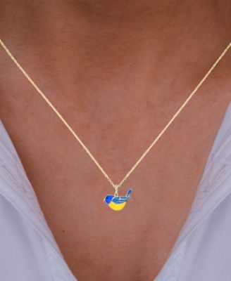 Enamel Bird 18" Pendant Necklace in 14k Gold