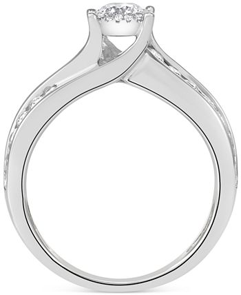 Macy's - Diamond Channel-Set Crisscross Halo Engagement Ring (1 ct. t.w.) in 14k White Gold