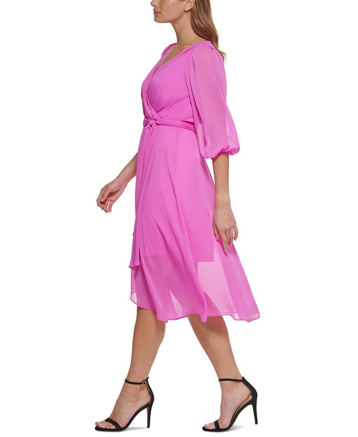 DKNY 3/4-Sleeve Faux-Wrap Dress - Macy's