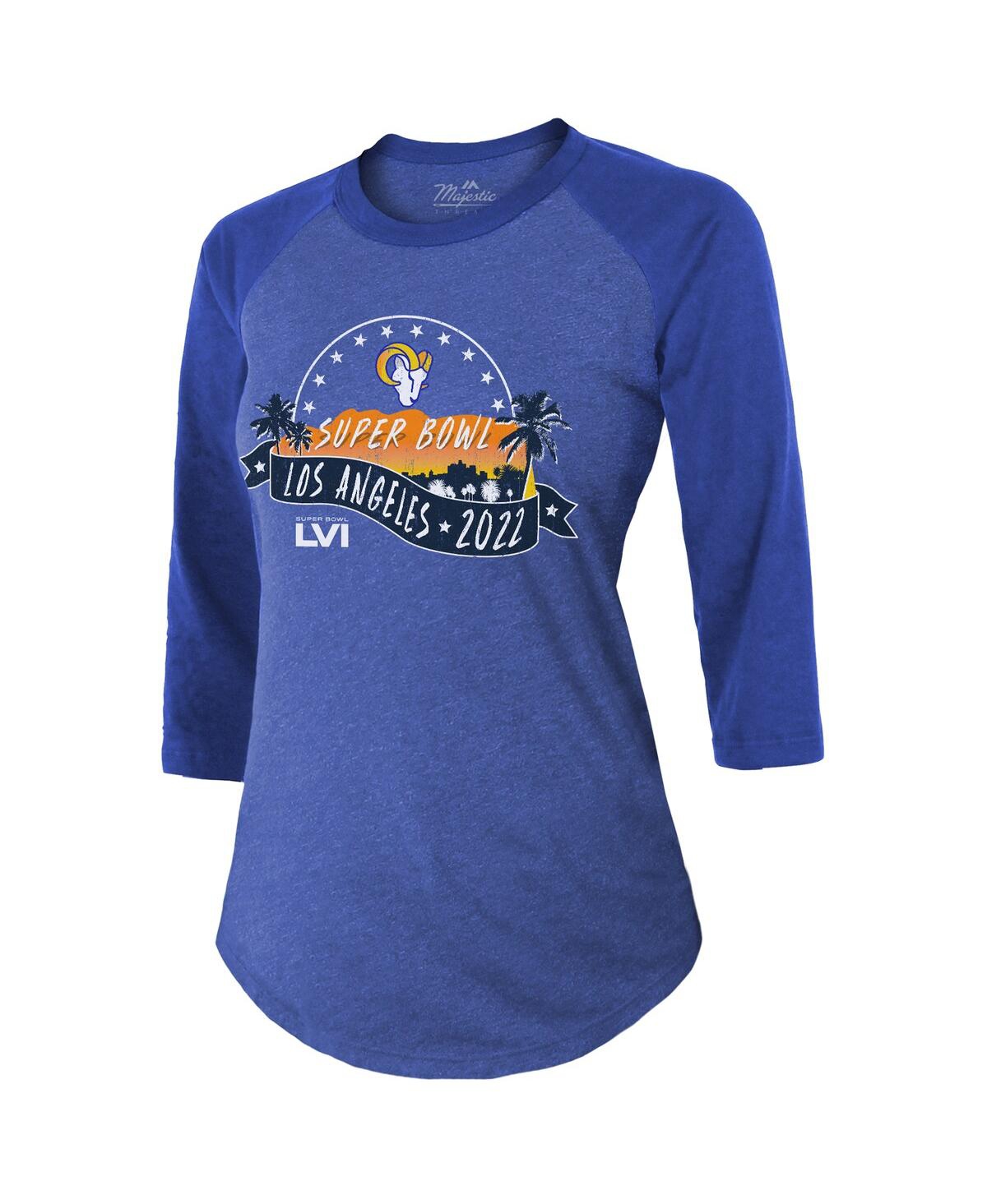 Women's Majestic ThreadsLos Angeles Rams Super Bowl Lvi Bound Hollywood Tri-Blend 3/4-Sleeve T-shirt - Heathered Royal