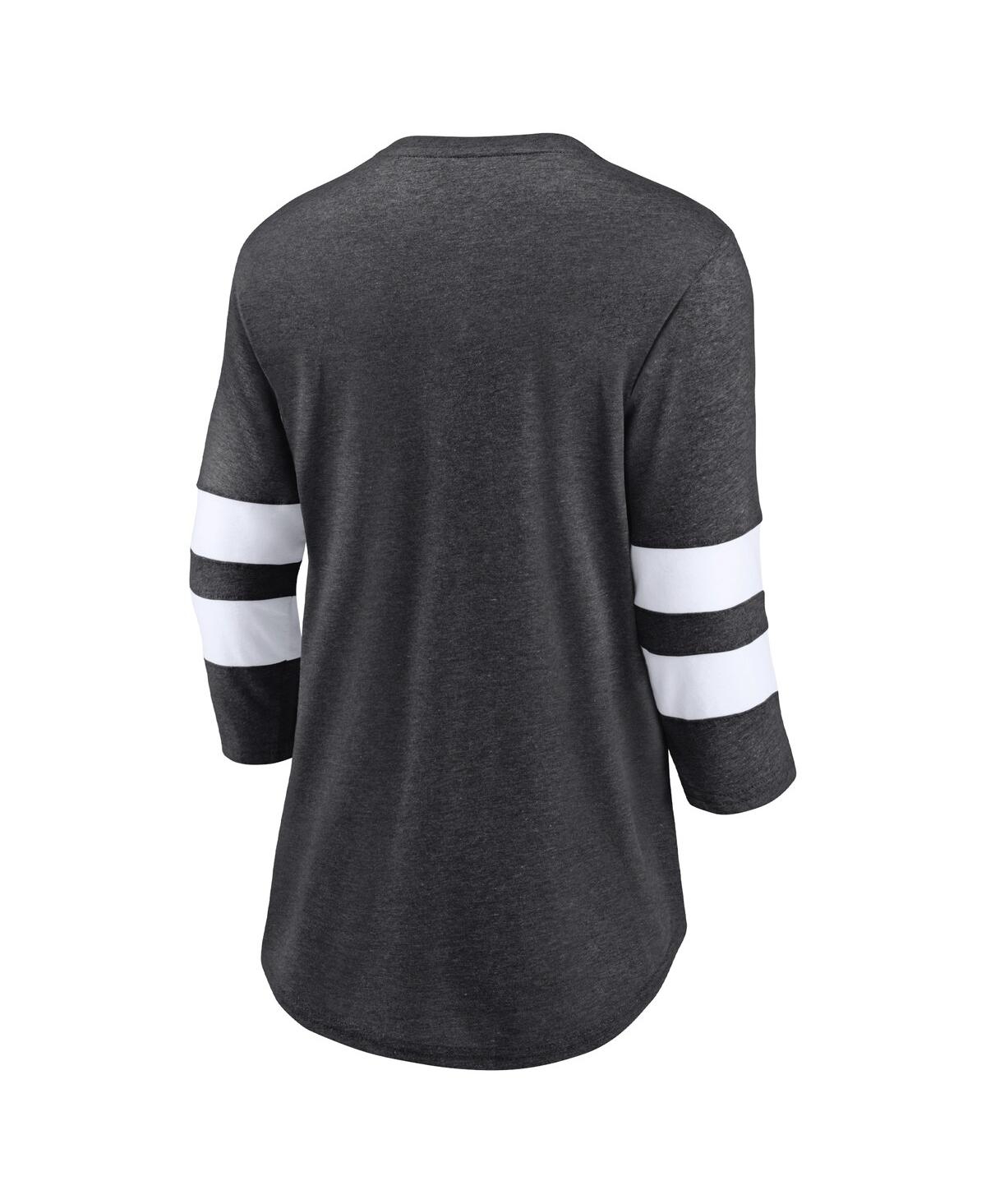 Women's FanaticsLos Angeles Rams Super Bowl Lvi Bound Classic Play Stripe 3/4-Sleeve Scoop Neck T-shirt - Heathered Charcoal