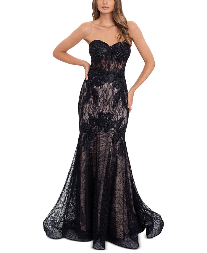 Blondie Nites Juniors' Strapless Lace Gown - Macy's