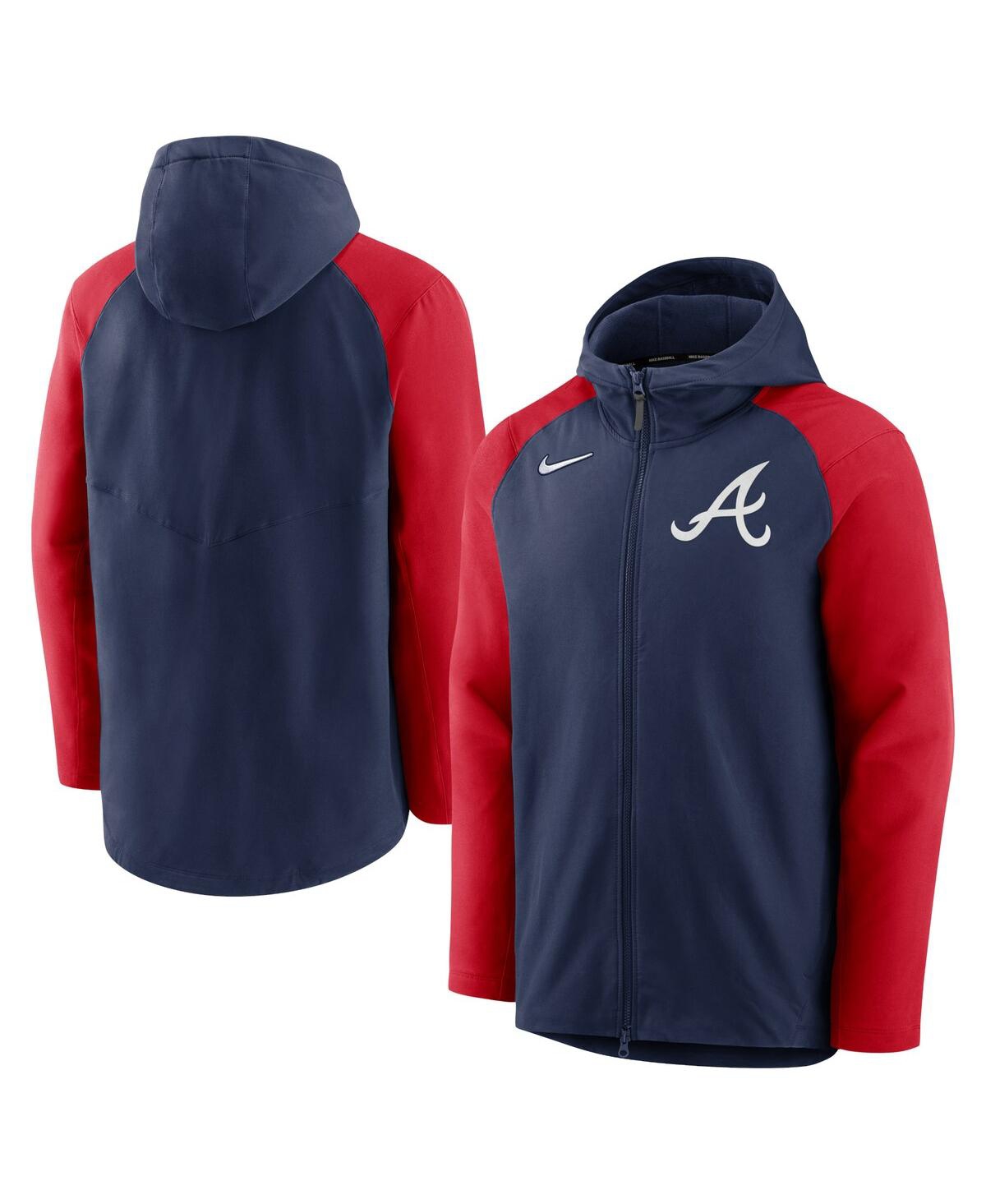 Shop Nike Men's  Navy And Red Atlanta Braves Authentic Collection Full-zip Hoodie Performance Jacket In Navy,red