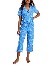 Printed Notch Collar Cropped Pants Pajama Set, Created for Macy's