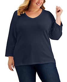 Plus Size 3/4-Sleeve V-Neck Top, Created for Macy's