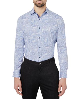 Blue Paisley Mens Short Sleeve Button up Shirts - Tailored Slim
