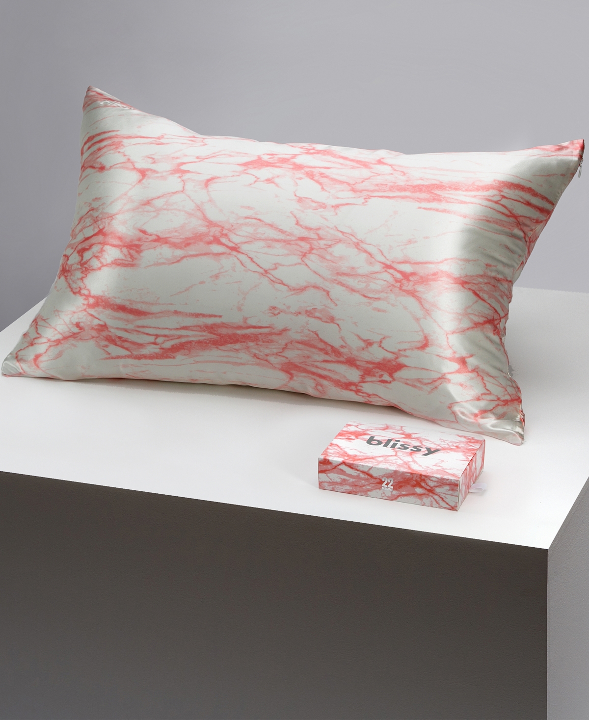Blissy 22-momme Silk Pillowcase, King In Rose White Marble