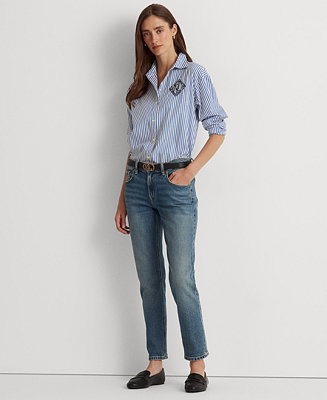 Lauren Ralph Lauren Striped Logo Cotton Broadcloth Shirt & Reviews - Women  - Macy's