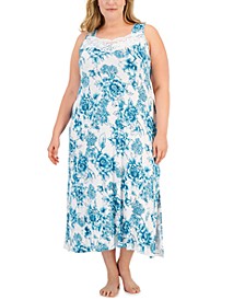 Plus Size Lace-Trim Long Nightgown, Created For Macy's