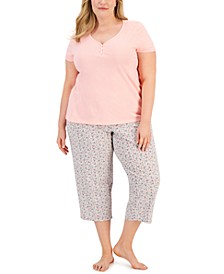 Plus Size Short-Sleeve & Printed Pajama Pants Set, Created For Macy's