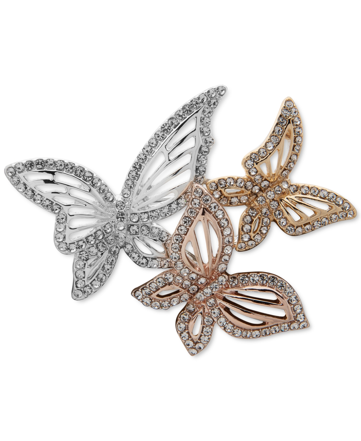 Tri-Tone Pave Butterfly Trio Pin - Multi